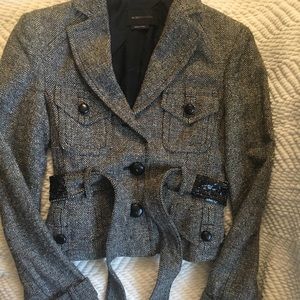 BCBGMaxAzria belted grey tweed coat size xs
